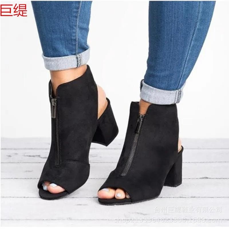 Fashion Women's Plus Size Fish Mouth Chunky Heel Sandals Elegant Medium Heel Women's Shoes Comfortable Peep Toe Shoes 41 black