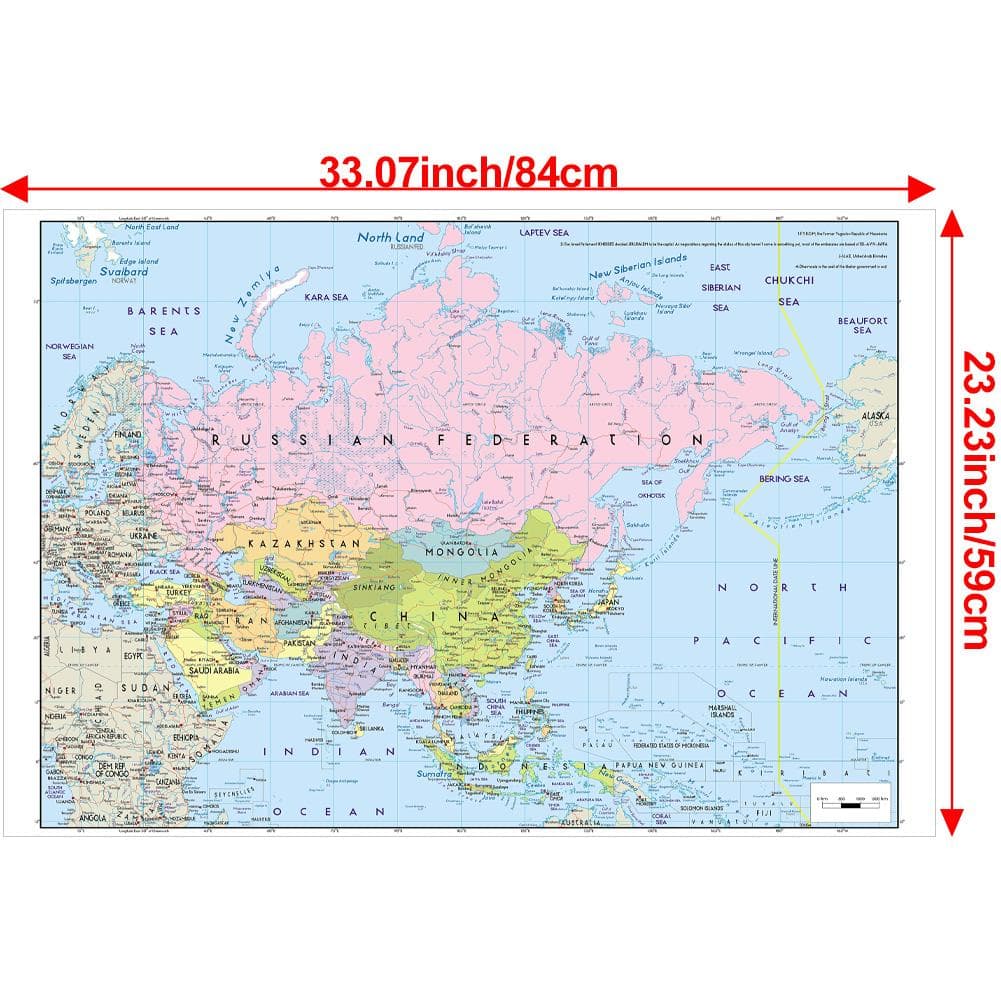 The Map of Asia, Without National Flags Series Large Map,English Version Educational Map,Home Office Decor,School Teaching Suppiles 33*24inch (84*59cm)