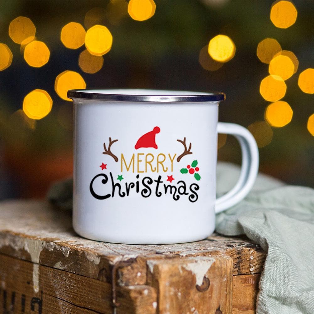 Snowman Deer Print Enamel Coffee Mugs Christmas Gifts New Year Party Wine Beer Juice Drink Tea Cups Mug Home Kitchen Drinkware