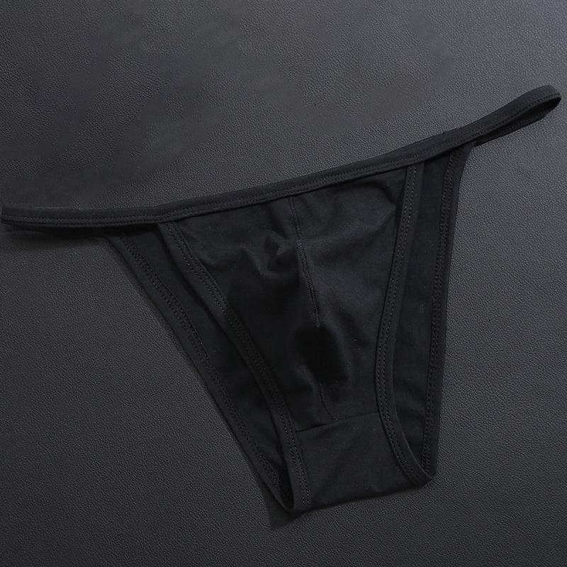 Men Sexy Solid Color Low-Rise Thong Briefs Solid Color Breathable Underwear M black