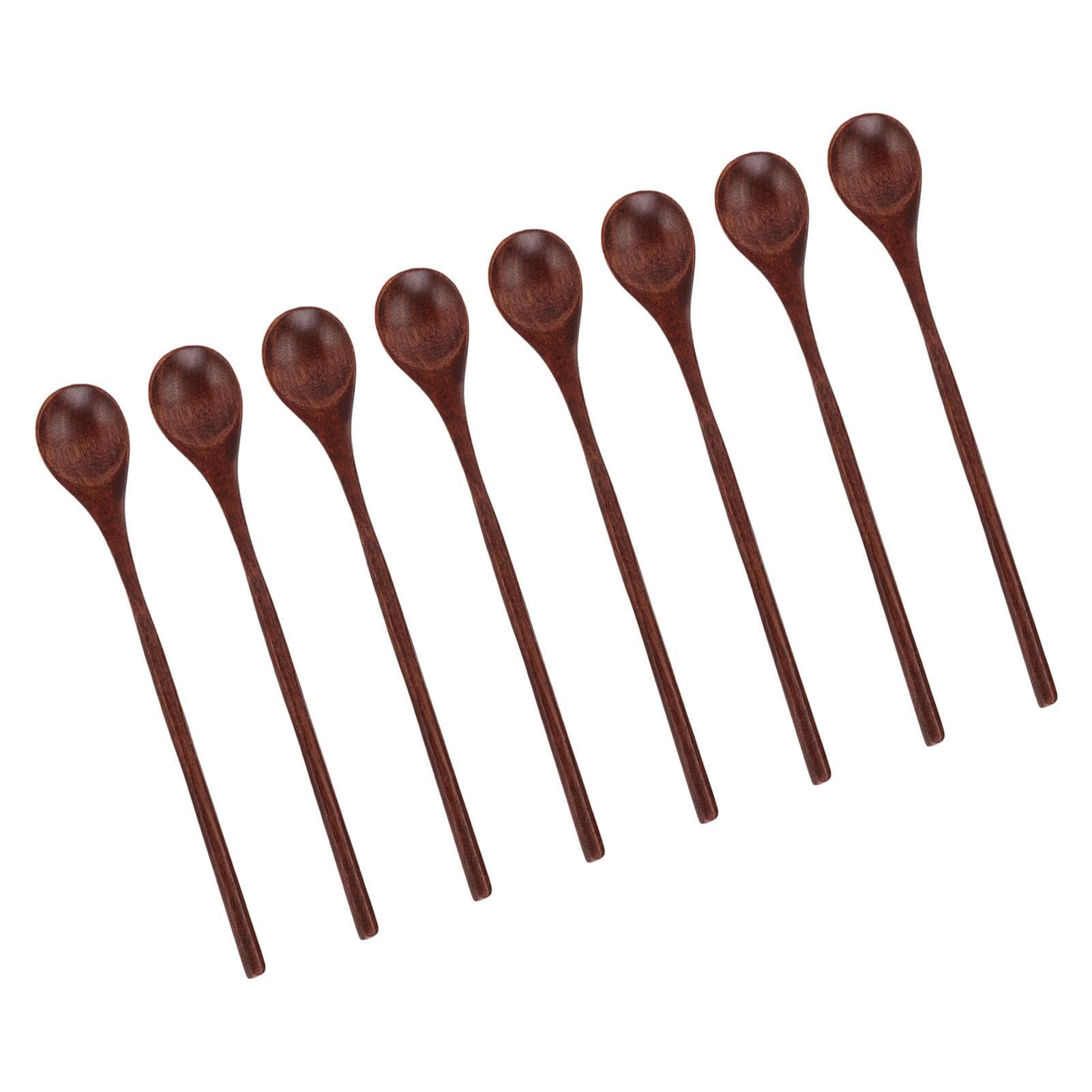 8Pcs Wooden Spoons Long Handle Safe Odorless Delicate Sturdy Durable Wood Mixing Spoons