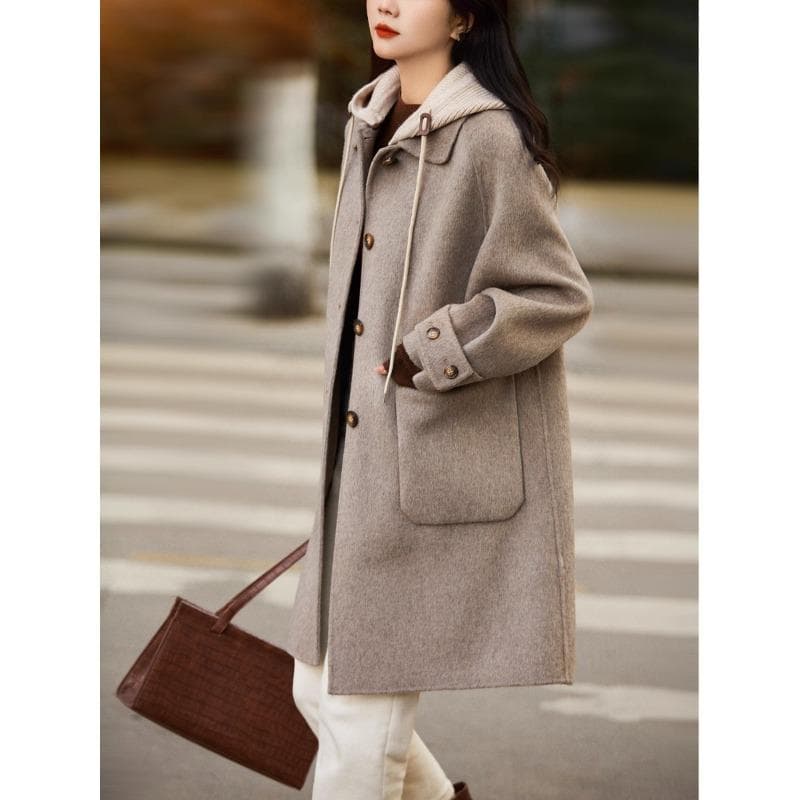 New Wool Coats for Women with A Lazy Style and Elegant Age-reducing Hooded Wool Coat for Women L