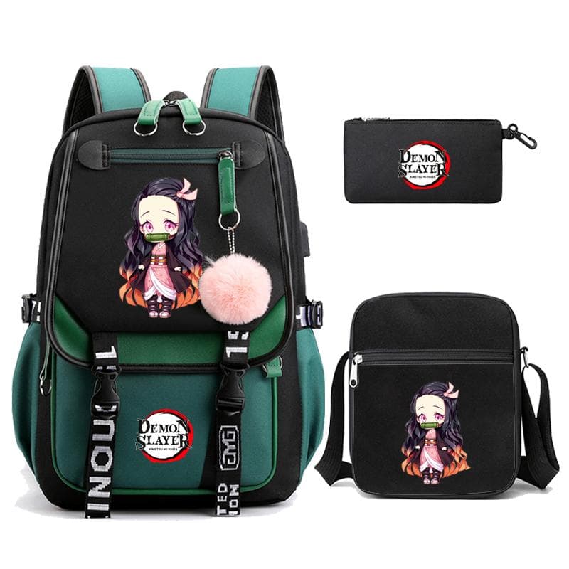 3Pcs/set Demon Slayer Kamado Nezuko Backpacks for Girls Anime School Bag Teenager Student Canvas Laptop Back Pack Women Rucksack