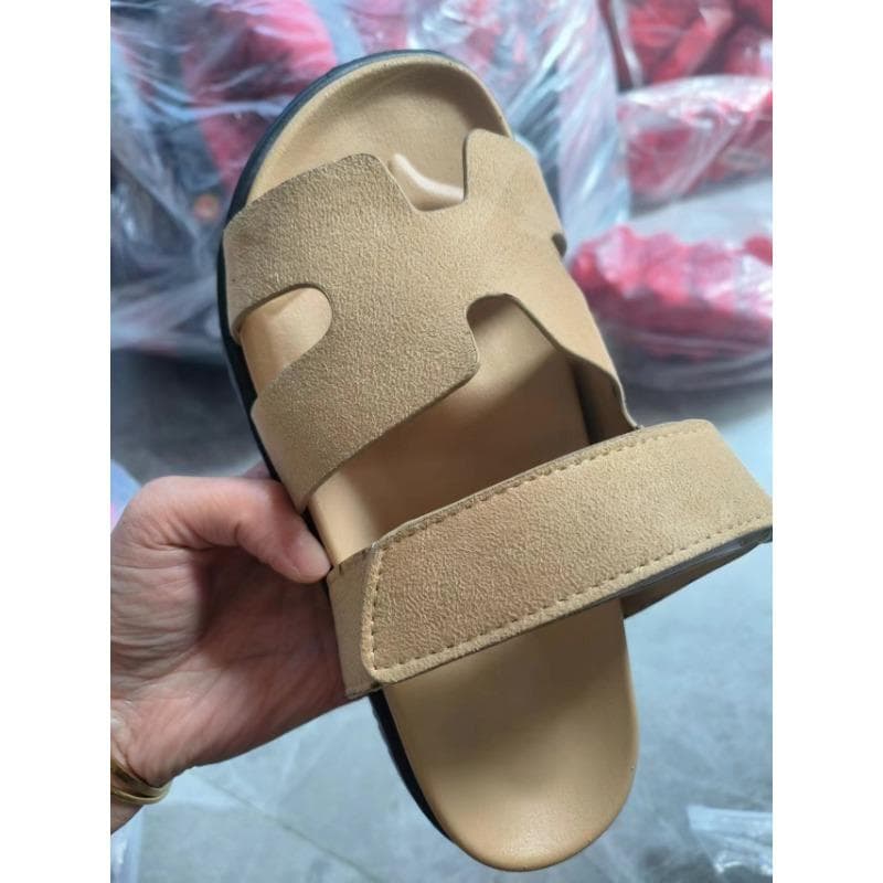 Thick Soled Sandals, Plus Size Velcro, Color Blocking, Suitable for Casual Women's Shoes, Versatile and Versatile 42 apricot