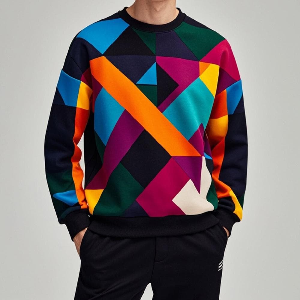 Autumn Pullover Sweatshirt For Men Geometry Graphic Print Long Sleeve Tops Oversized O-Neck Golf Pullover Casual Male Sweatshirt XXL
