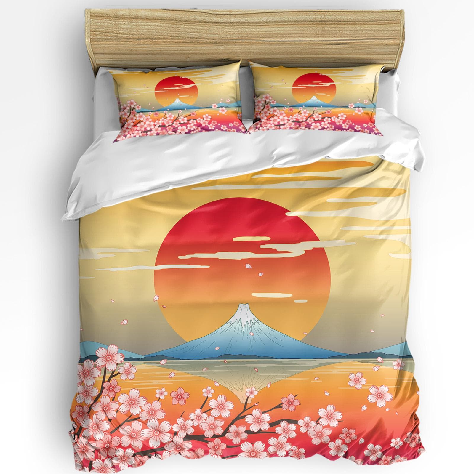 Japanese Style Sakura Cherry Blossom Pink Flower 3pcs Bedding Set For Double Bed Home Textile Duvet Cover Quilt Cover Pillowcase EU Double(200x200cm)