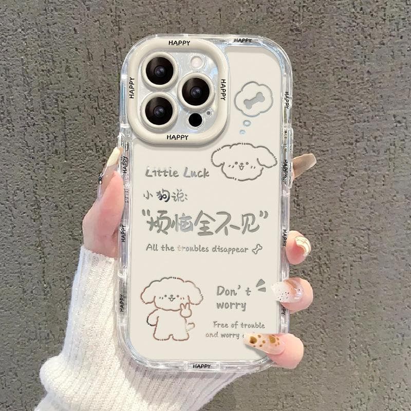 Applicable To Apple 14 Mobile Phone Case IPhone 15 Puppy Worries Are Gone 13 Mirror Transparent All-inclusive Lens Prevent Falling iPhone SE (second generation)