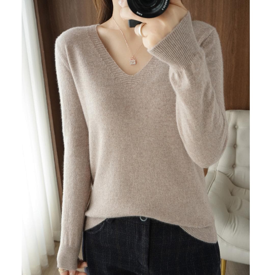 Women V-neck Bottoming Shirt Pullover Sweater Knitted Cashmere Fashion Loose Jumper Winter Top 2XL