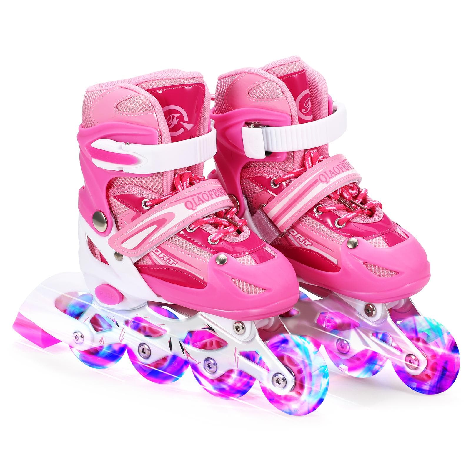 Adjustable Illuminating Inline Skates with Light Up Wheels for Kids and Adults for Girls and Boys S pink