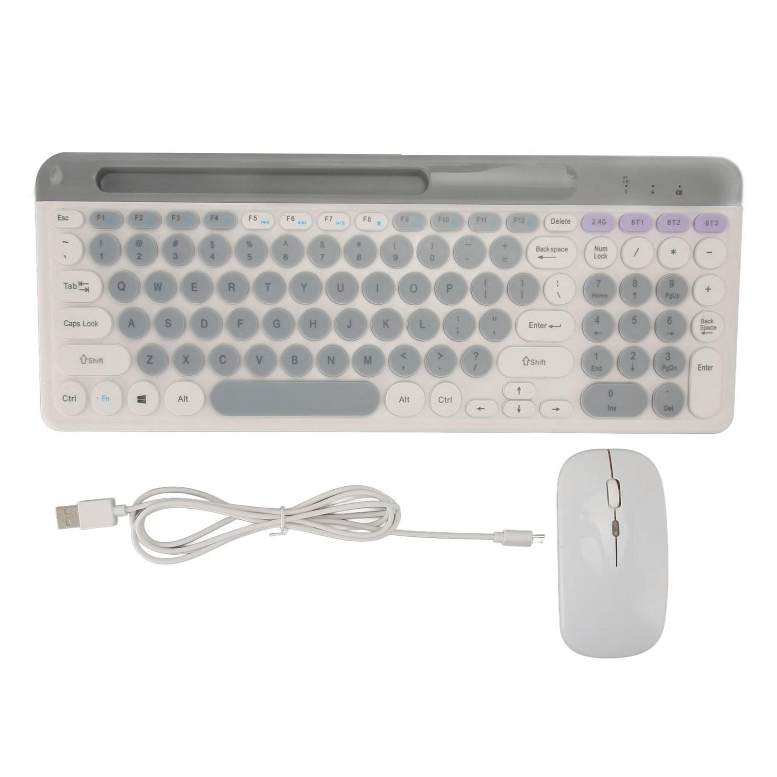 Wireless Keyboard Mouse Set Rechargeable Retro Style 2.4G Wireless Bluetooth Keyboard Mouse Set white