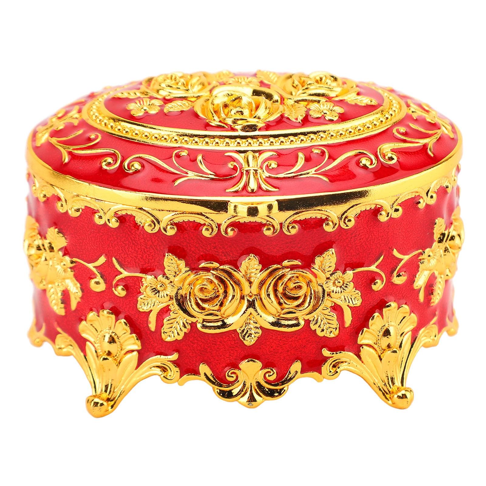 Vintage Round Jewelry Trinket Box Gold Small Earrings Necklace Storage Box Vintage Round Jewelry red