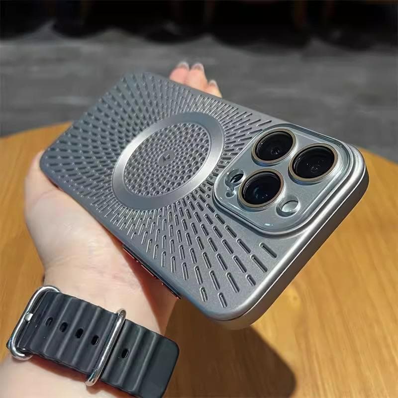 Suitable for IPhone 16 Summer High-end Ice-sensing Heat Dissipation Hollow Magnetic Phone Case Apple 15 Lens Film Protection Case iPhone 12
