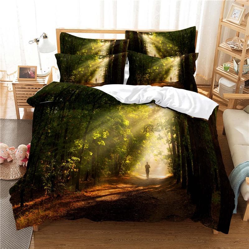 Modern Green Forest Landscape Digital Printing Bedding Set 3D Fashion Design Down Bed Cover Pillowcase 2-3 Pieces Home Textile EU single(135x200cm)
