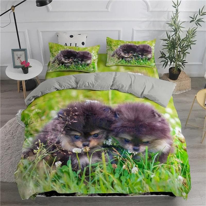 Pomeranian Dog King Queen Duvet Cover Puppy Bedding Set for Teens Adults Pet Animal Colorful Sky 2/3pcs Polyester Quilt Cover 155X220cm