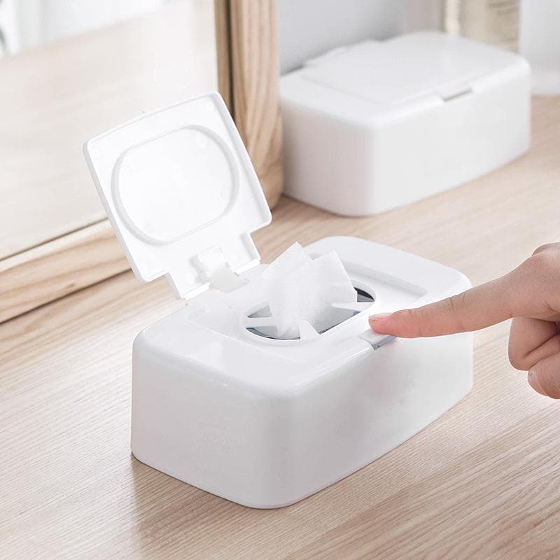 Wet Tissue Box Wet Wipes Dispenser Portable Tissue Box Cotton Swab Storage Box For Car Home Office Desktop Organizer white