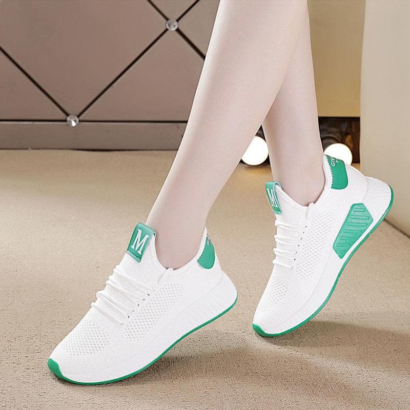 Flyweave Sports Shoes Women Spring and Summer Flat Casual Shoes Net Shoes Student Shoes 40