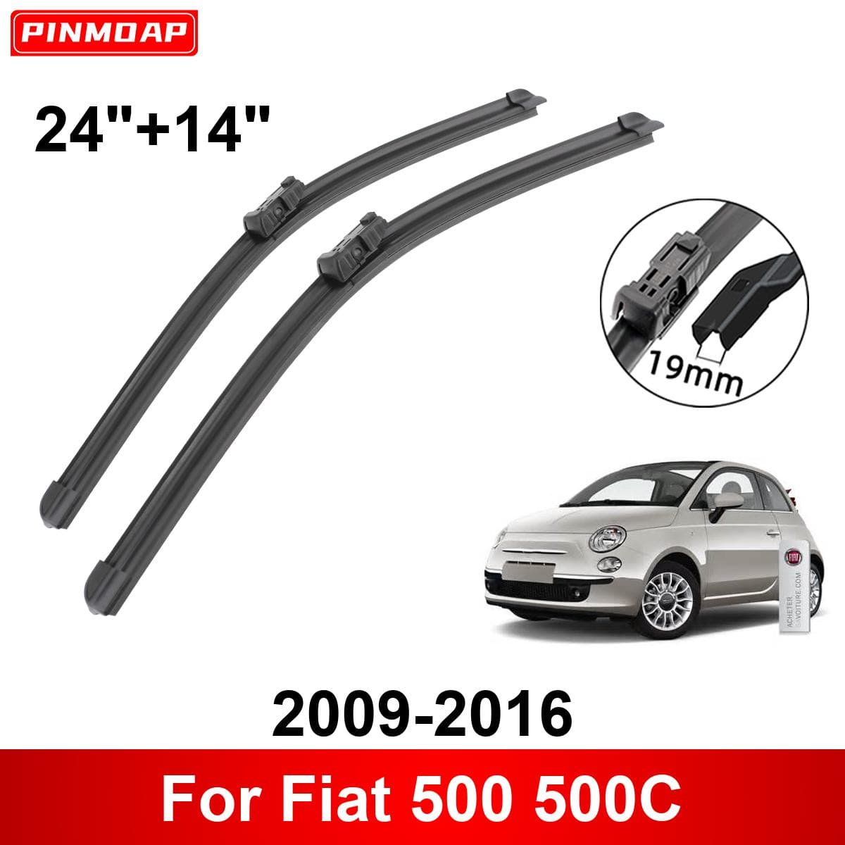 2 Wipers 24  14  Front Wipers Replacement Fit for Fiat 500 500C 2009-2016 Windshield Wiper Blades Original Equipment Wiper Blade black