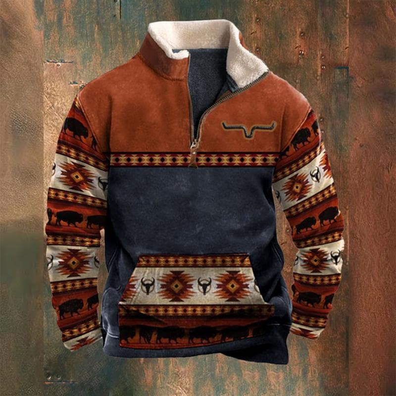 Mens Winter Vintage Print Fleece Collar Long Sleeved Stand Collar Warm Athletic Jackets 3XL orange