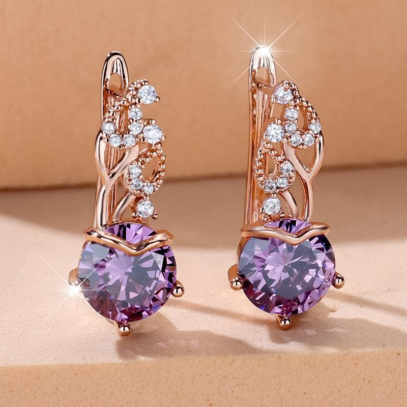 Gorgeous Purple Zircon Drop Earrings for Women Rose Gold Color Fashion Jewelry Wedding Accessories purple/rose gold