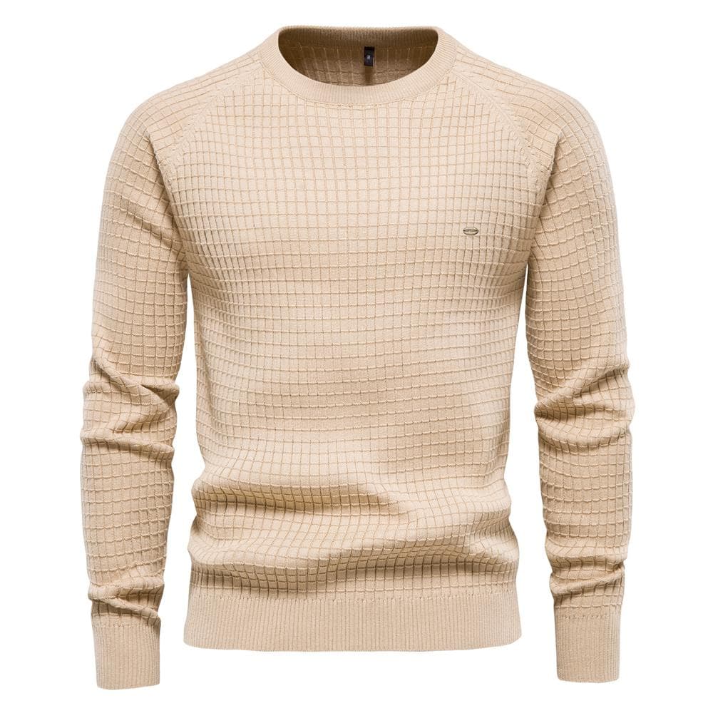 AIOPESON Cotton Men's Sweater 2022 New Winter Autumn Soild Plaid O-neck Pullover Male Quality Sweaters For Men Fashion Clothing USA XL 80-90 kg khaki