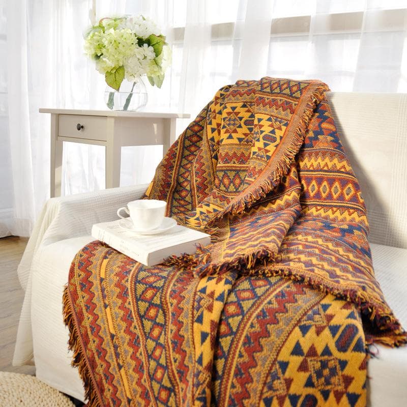 Retro Warm Sofa Towel European Fabric Sofa Chair Blanket Non-slip Double Sided Usable Couch Cover Jacquard Geometry Couch Cover 130x180cm1pcs