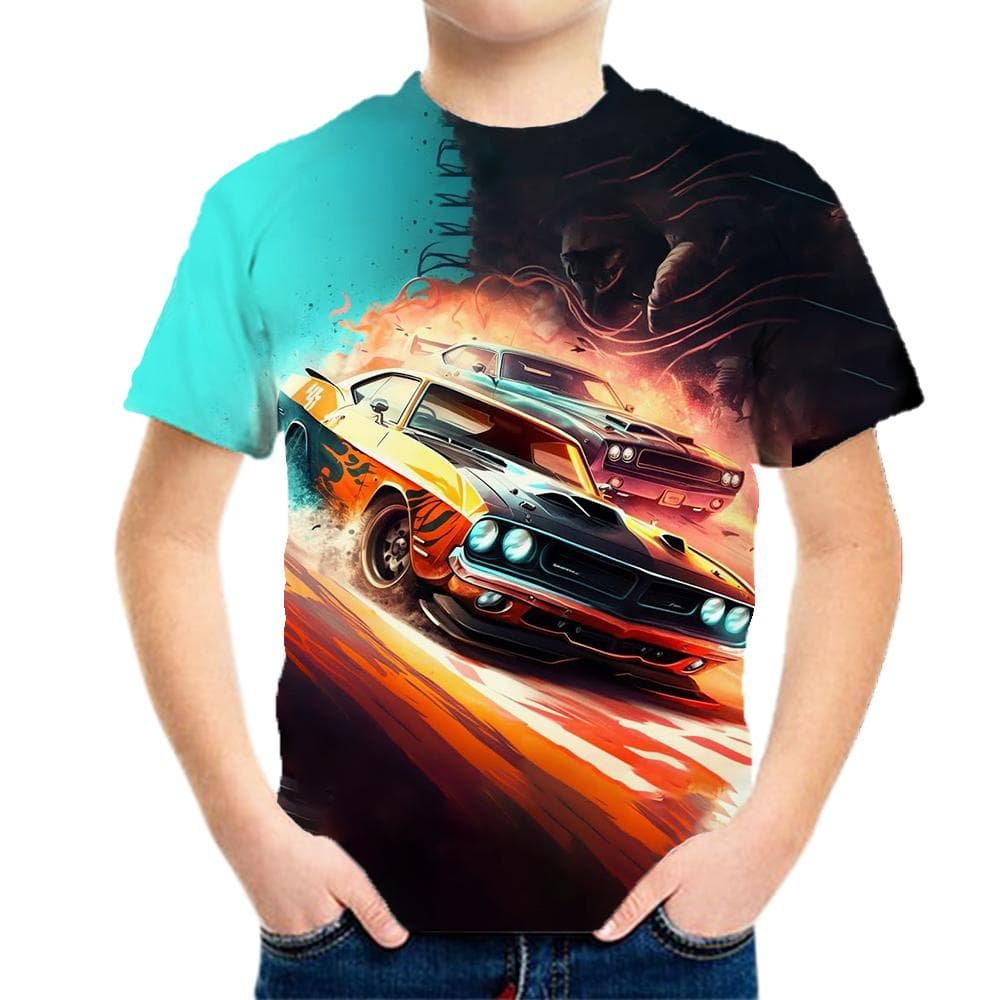 Boy Clothes Racing Graphic Children's T-Shirt Short Sleeve Kids Clothes 3D Fashion Clothing Boy Children Summer Clothes 140