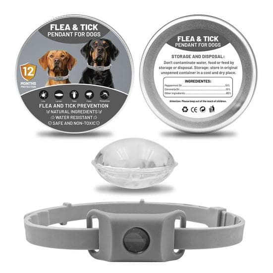 Flea Prevention Tag for Dogs Natural Ingredients Tick Repellent Tag Waterproof C grey