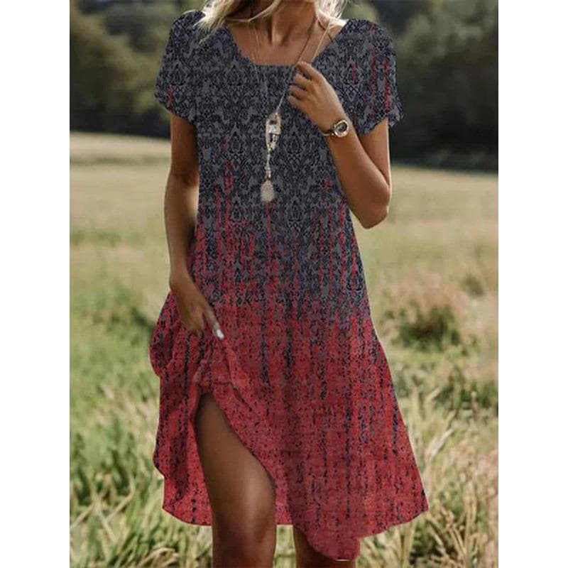 YYFS Women's Fashion Summer Spring Polka Dot Print Short Sleeve O-Neck Loose Waistline Casual Dresses XXL