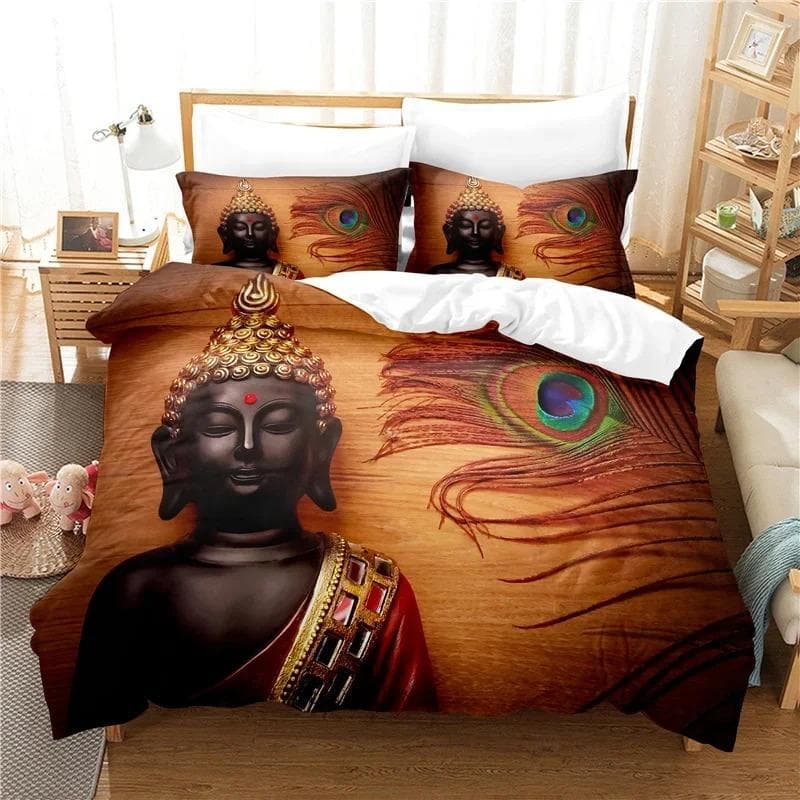 Buddha Statue Bedding Set Duvet Cover Set 3d Bedding Digital Printing Bed Linen Queen King Full Size Bedding Set Fashion Design AU Single 140x210cm