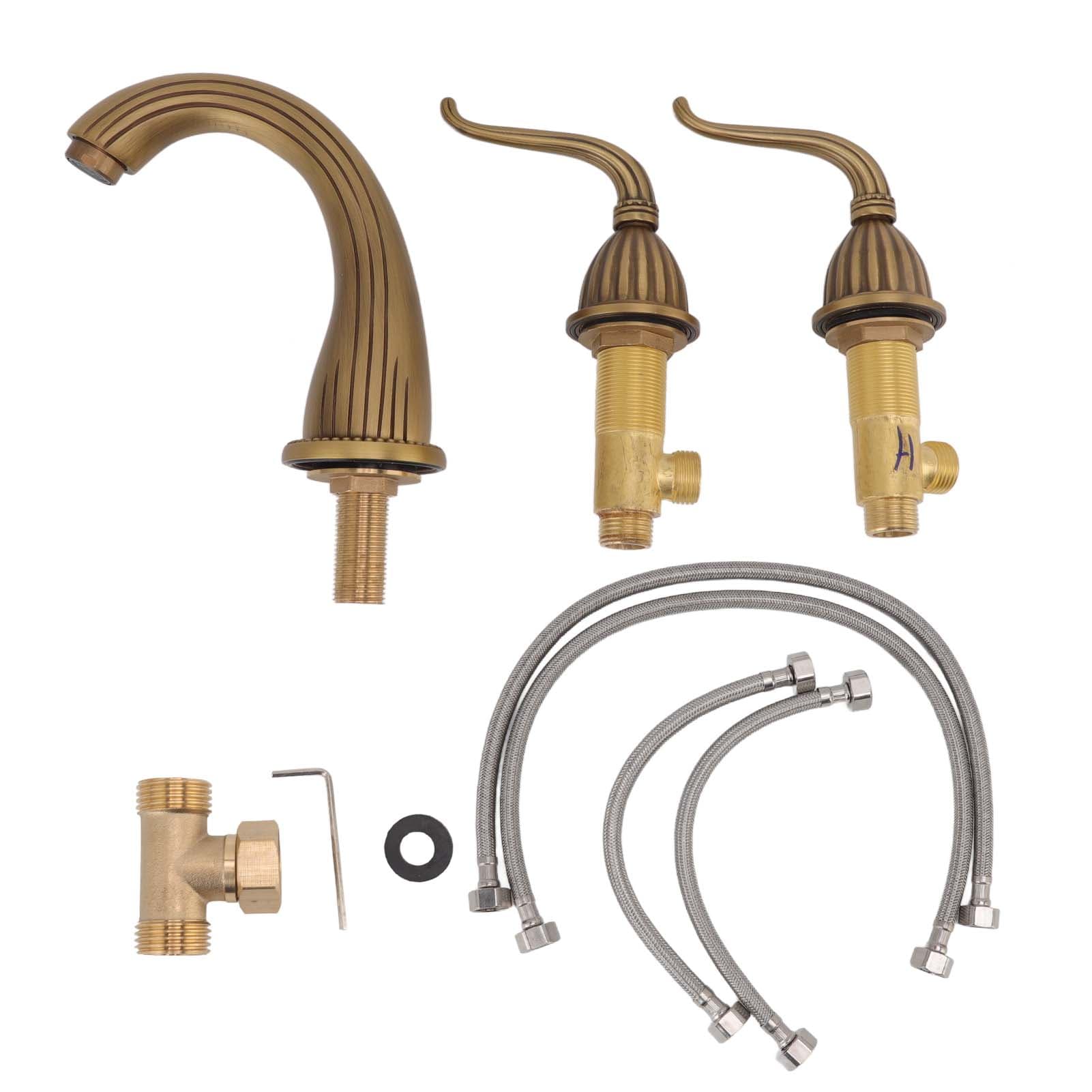 Bathroom Sink Widespread Faucet Antique Brass Construction Scratch Proof Cold Hot Water Basin Sink