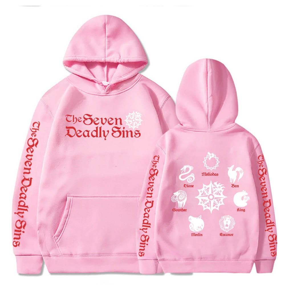 Anime the Seven Deadly Sins Meliodas Elizabeth Diane Ban King Gowther Merlin Escanor Logo Hoodies Harajuku Unisex Sweatshirt M pink