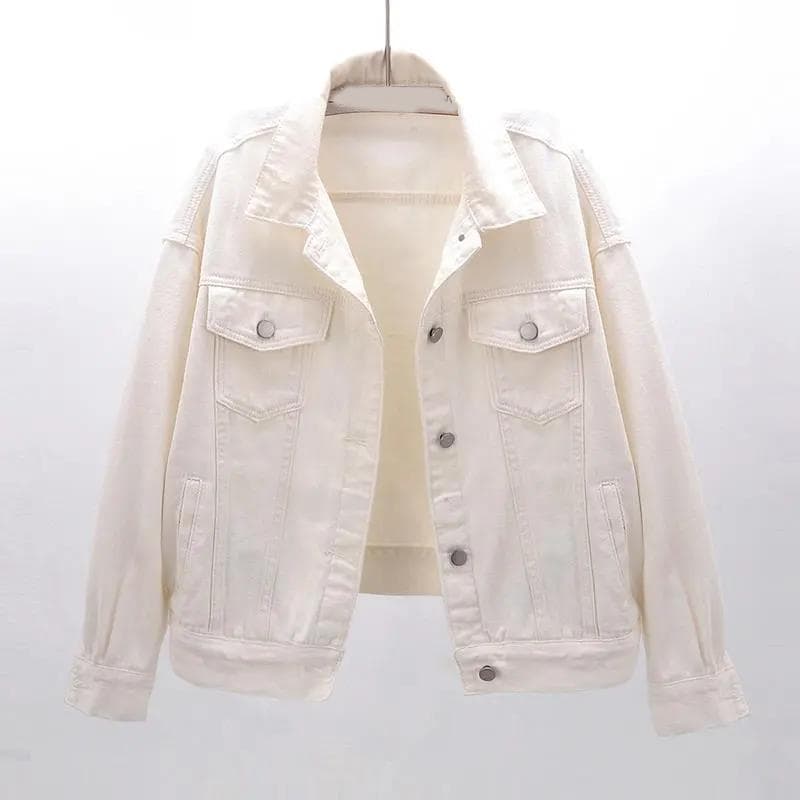 Spring Color Denim Jacket Women's Short Women's Denim Jackets Autumn Streetwear Coat Long Sleeved Jacket for Students S beige