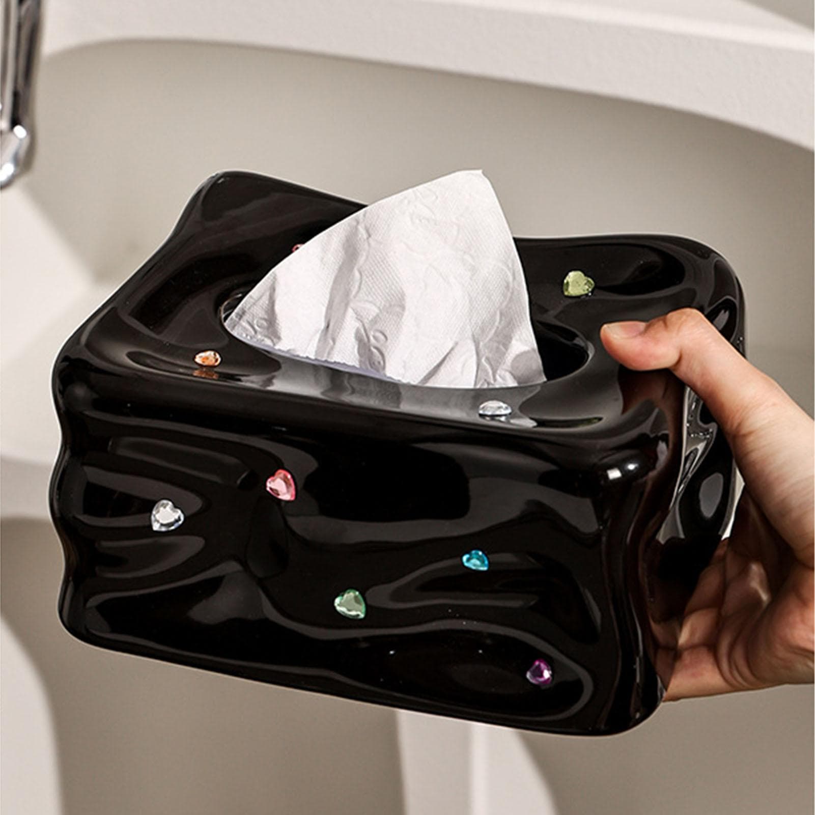 Ceramic Tissue Box Case Holder Decorative Elegant Facial Tissue Napkin Dispenser Box for Dinner black