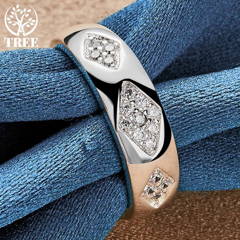 925 Sterling Silver AAA Three Zircon Ring Jewelry 9#