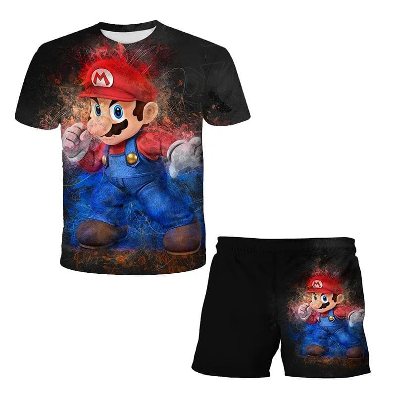 2025 MINISO Children's Clothing Sets Cosplay Super Mario T-shirts Shorts 2 Pcs Suits Kids Boys Girls Tops Tee Mario Bros T-shirt Pants Suit 150