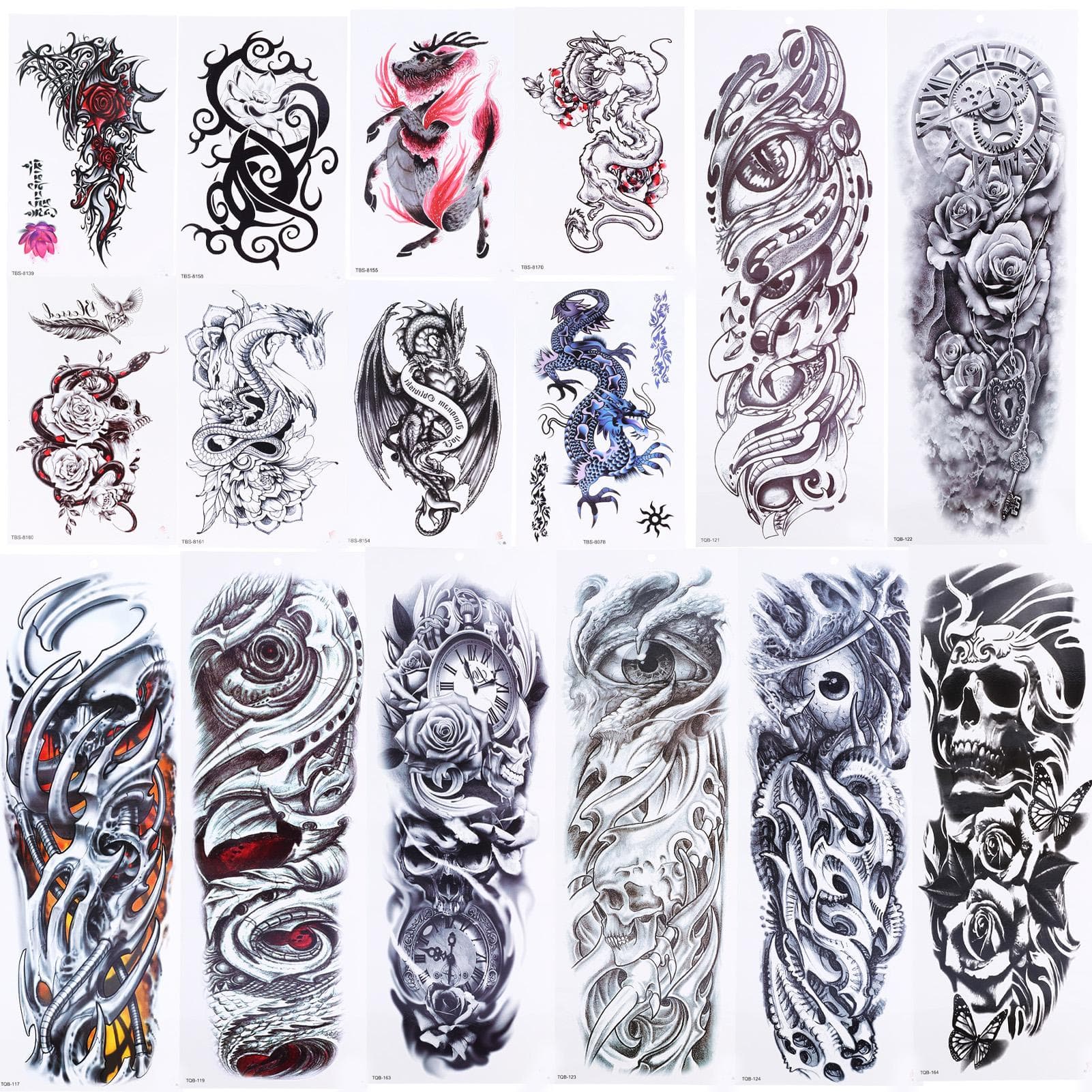 16pcs Fake Tattoo Stickers Temporary Waterproof Large Body Art Tattoos for Arms Legs