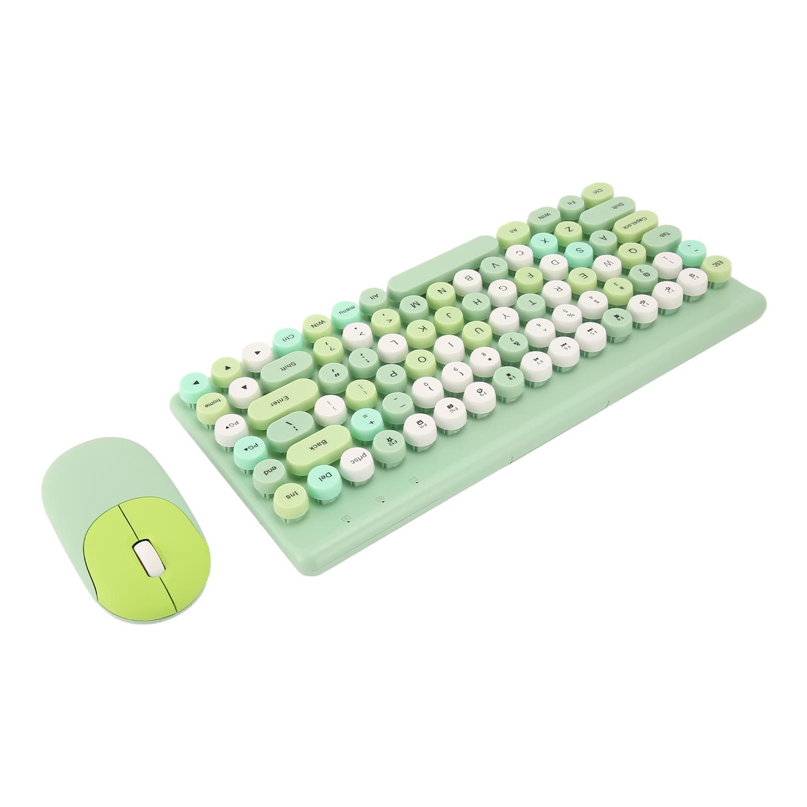 Wireless Keyboard and Mouse Retro Colorful Round Keycap 86 Keys Keyboard with 2.4G Wireless Mouse green