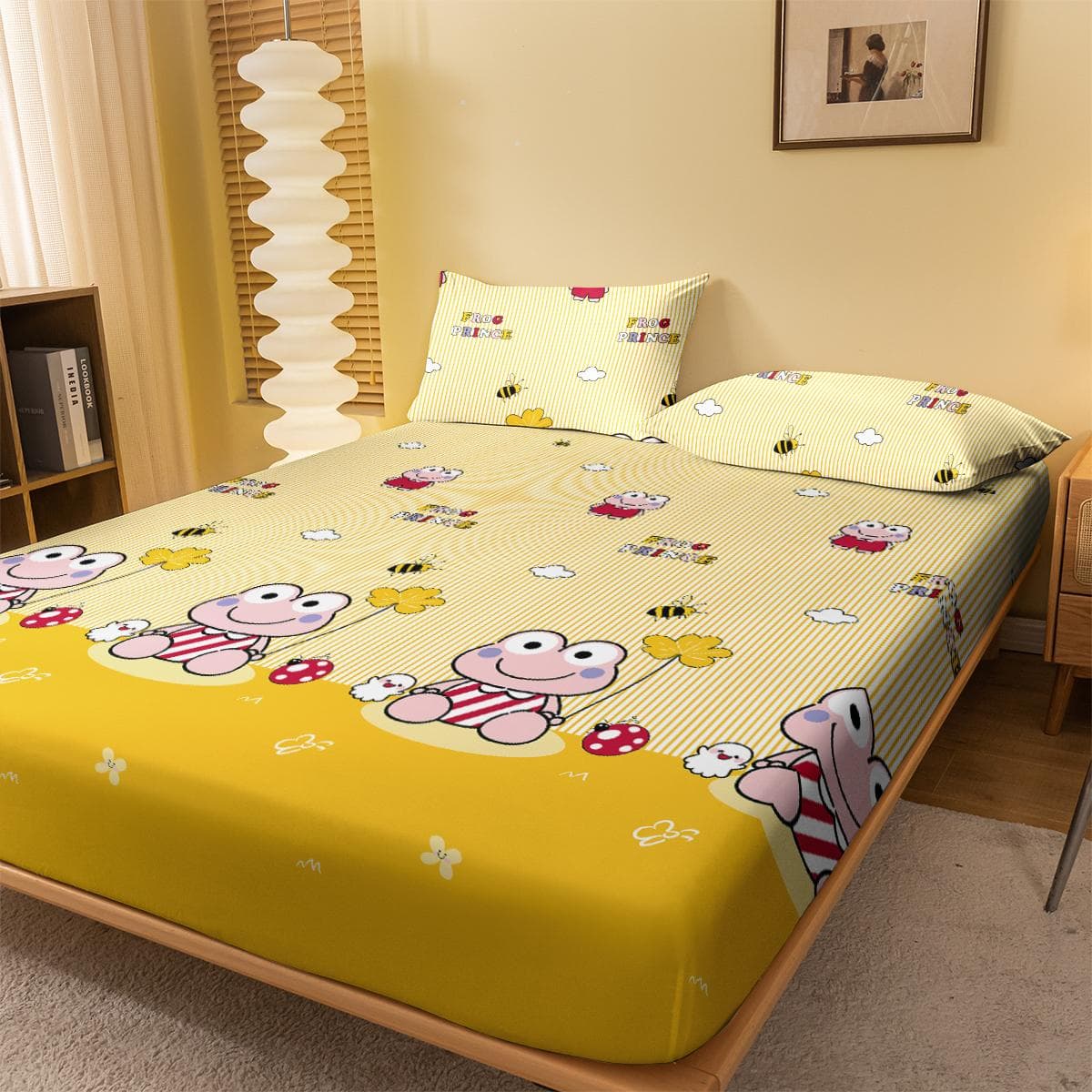 1 Cartoon Cute Animal Frog Prince Printed Matte Fitted Sheet, Bedroom Printed Bed Cover, Bedding (Excluding Pillowcases) 71x132cm