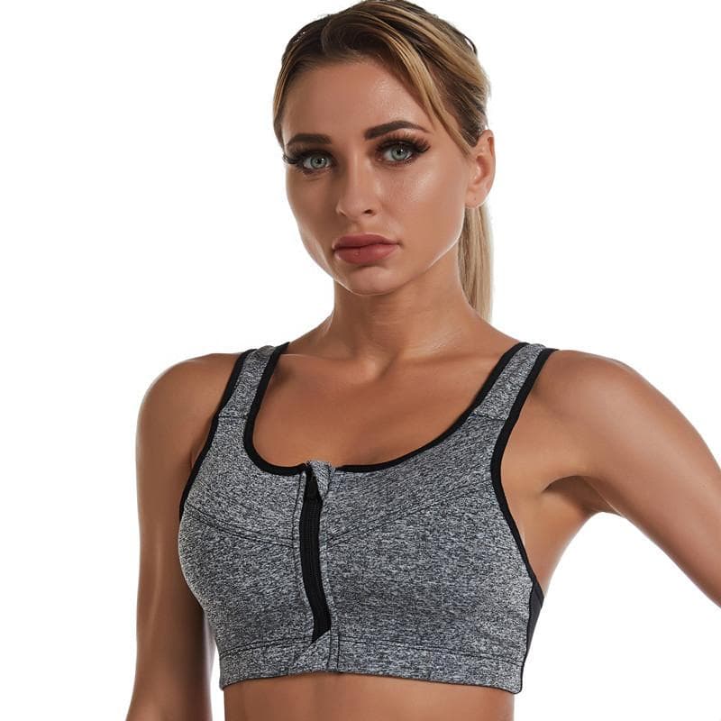 Women Zipper Sports Bra Shockproof Tank Top Yoga Underwear for Sporty Women Plus Size Bodybuilding Run Sport Bras Intimates M grey