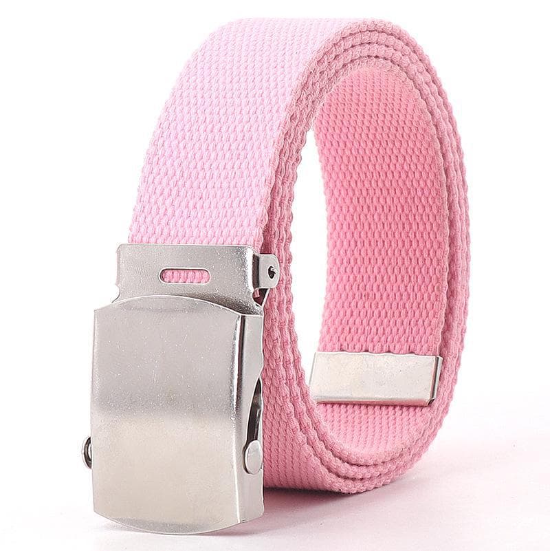 Men's Canvas Military-Style Automatic Buckle Belt, 32mm – Casual, Fashionable, All-Match Design. 125cm pink