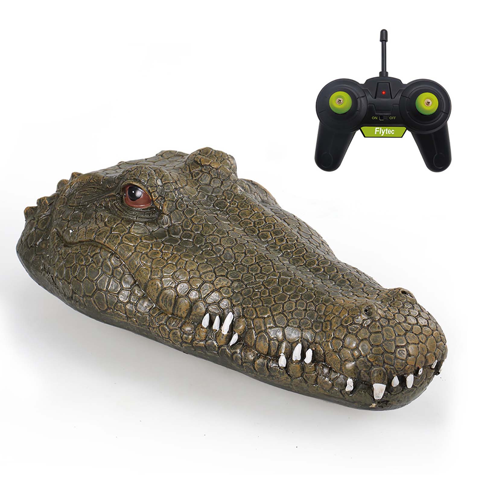 Flytec V002 RC Boat 2.4G Remote Control Electric Racing Boat for Pools with Simulation Crocodile army green