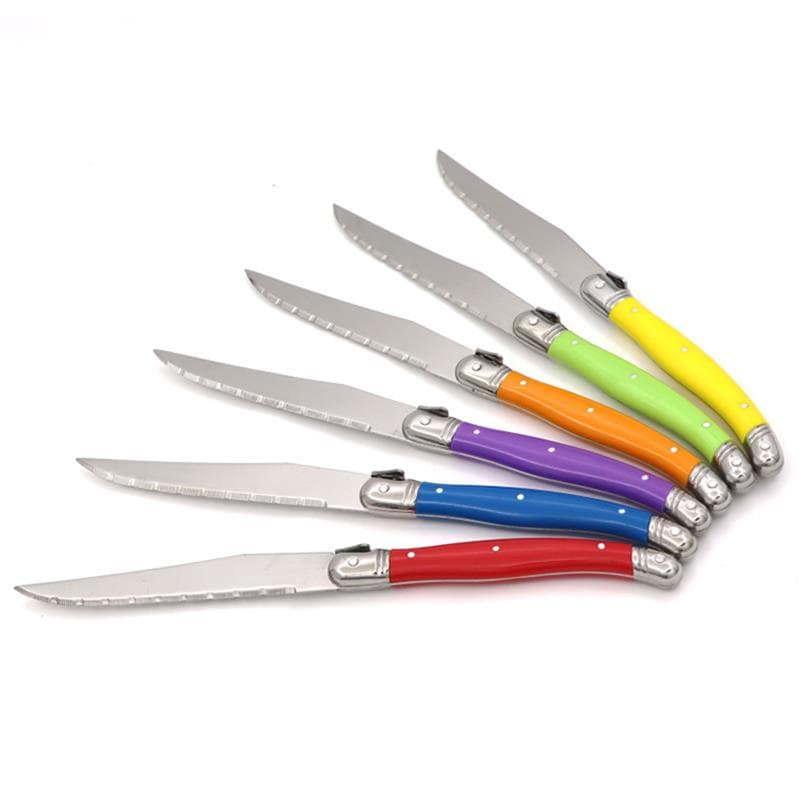 6pcs Laguiole Steak Forks Rainbow Dinner Fork set Colorful Cutlery Table Fork Stainless Steel Bar Dinnerware Restaurant Home kit