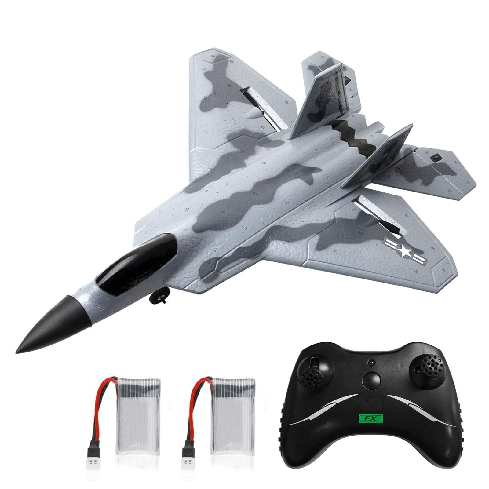 RC Airplane 2.4GHz RC Plane Gliding F22 Aircraft Model EPP Flight Toys for Adults Kids Boys 2 2CH-2 battery grey