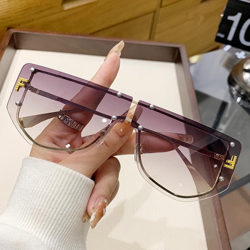 Fashion Sunglasses 90288 High-end Frameless Metal Polygonal Glasses Integrated Frame Stylish Design