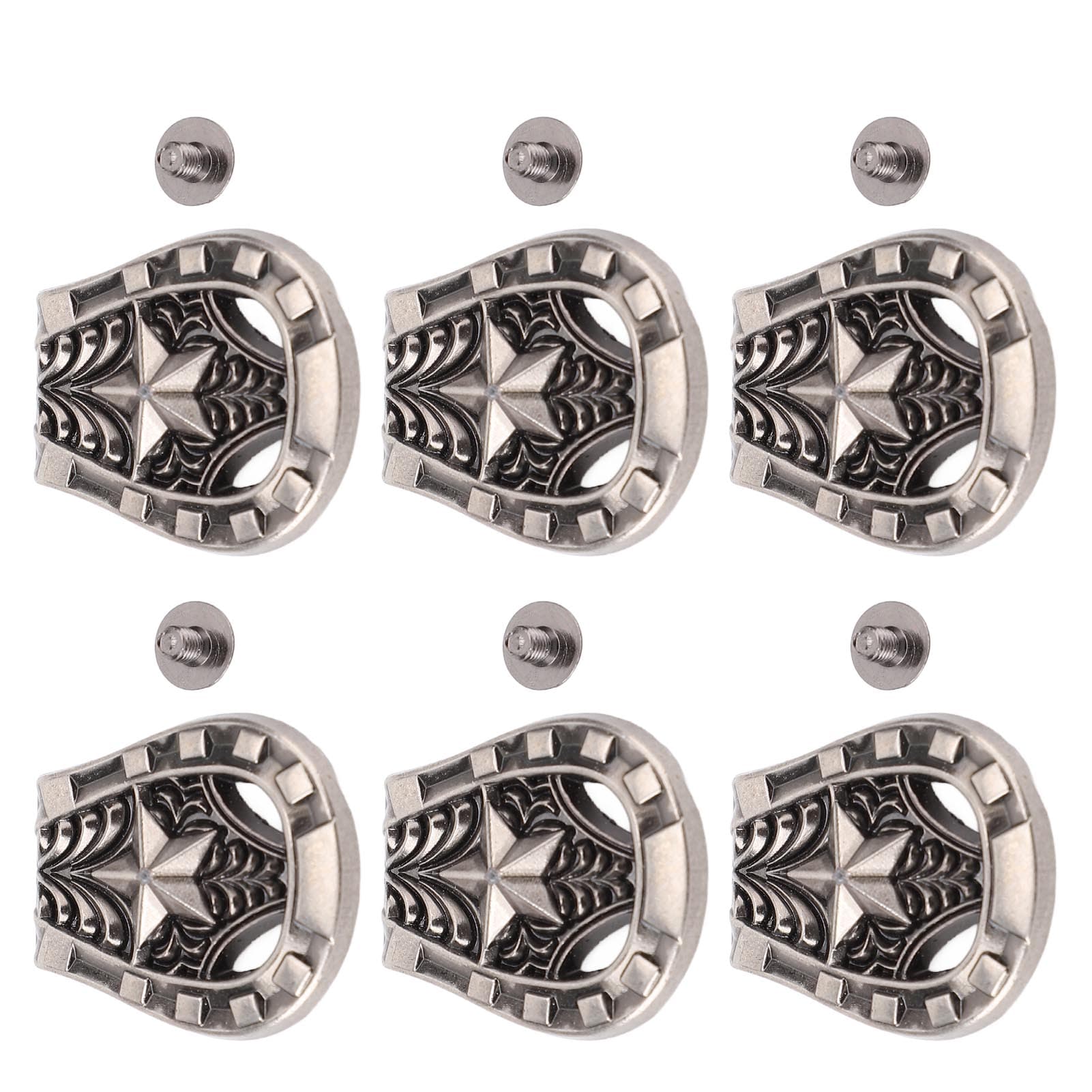 6 Set Screw Rivet for Leather Alloy 25x27mm Ancient Silver Horseshoe Shape with 4.5mm PH Screws