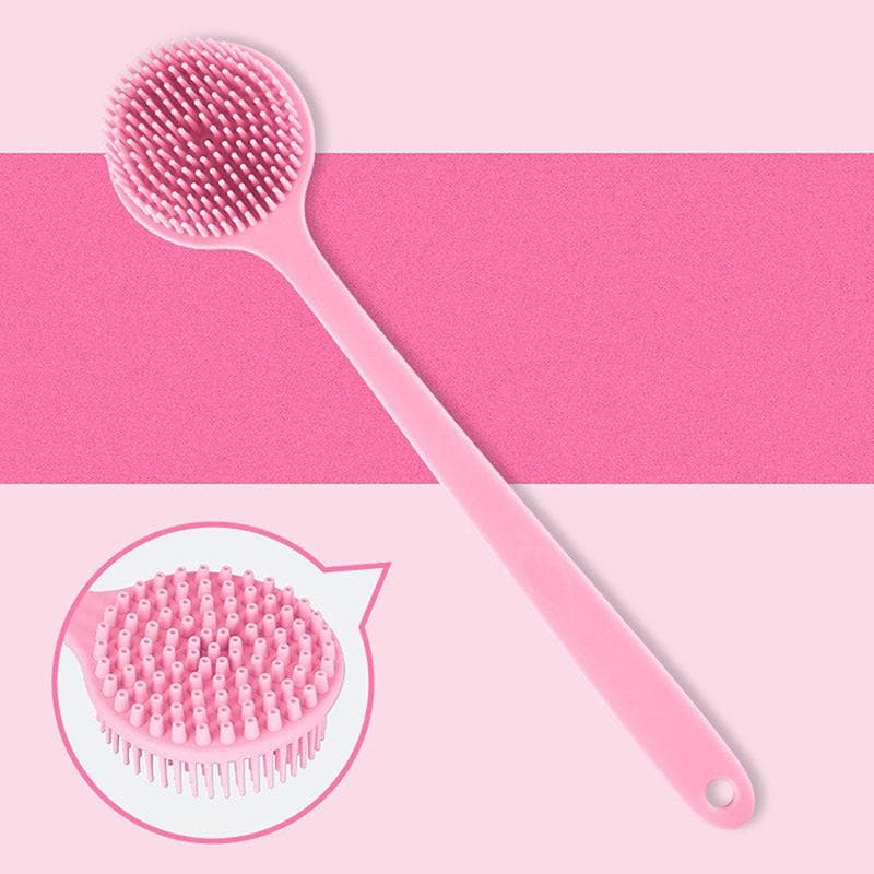 Silicone Back Scrubber,Long Handle Body Scrubber,Light&Easy-To-Hold Shower Brush For Skin Cleaning&Exfoliating With A Free Hook pink
