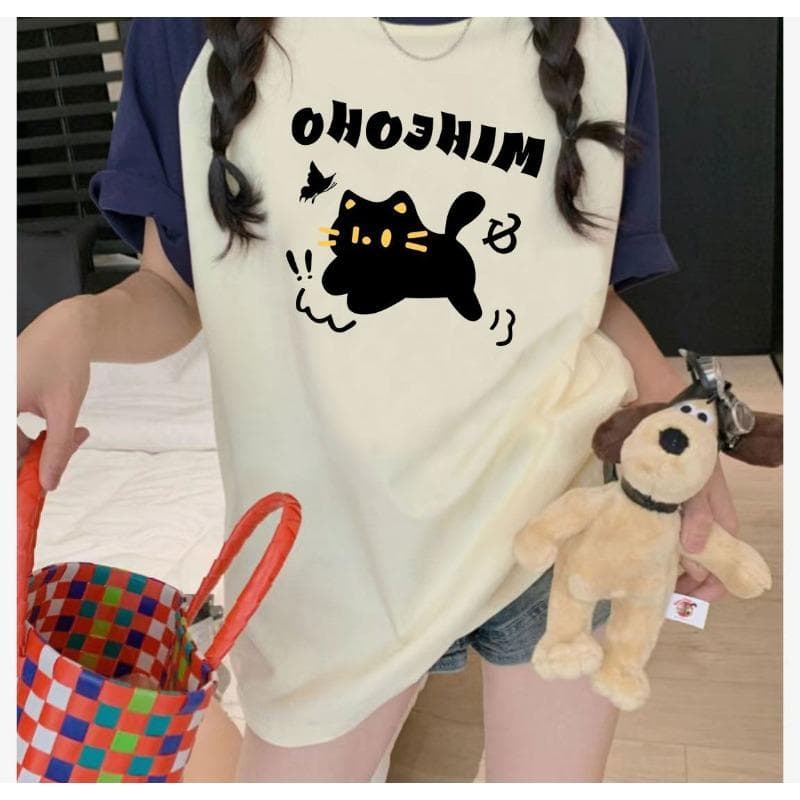 Loose Large Version of Falling Shoulder Color Block Horn Sleeve Short-sleeved T-shirt for Women In Spring and Summer New Design Casual Cotton Top XXXL