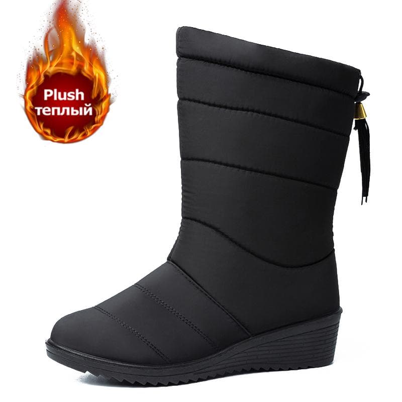 High Quality Winter Shoes Women Boots Waterproof Snow Boots Warm Ankle Boots Women Shoes Female Fashion Shoes Plush Warm Fur Winter Boots Plus Size 43 41 black