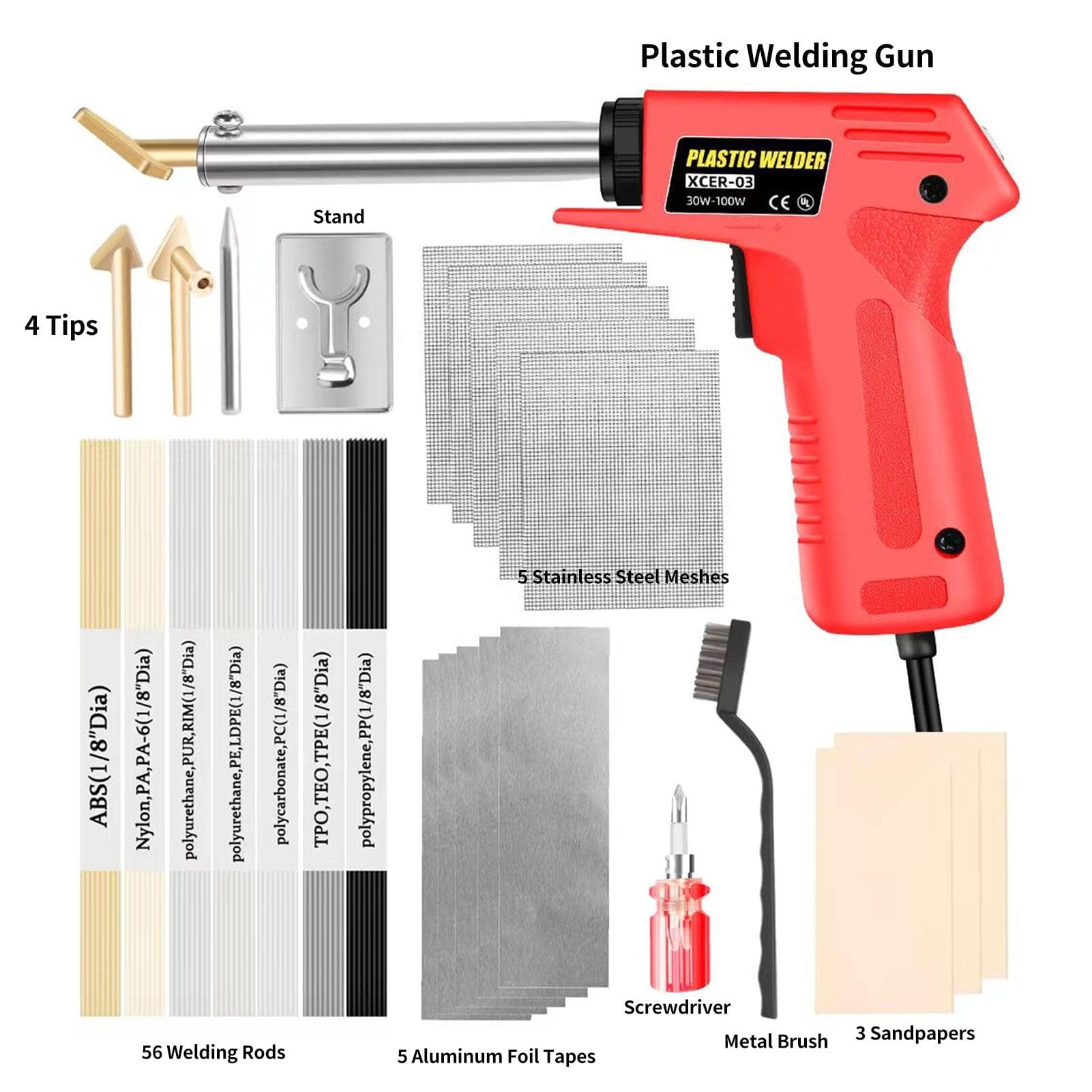 Plastic Welding Kit, 100W Portable Plastic Repair Kit for Car Bumper Dashboard Kayak Tank Repair, EU