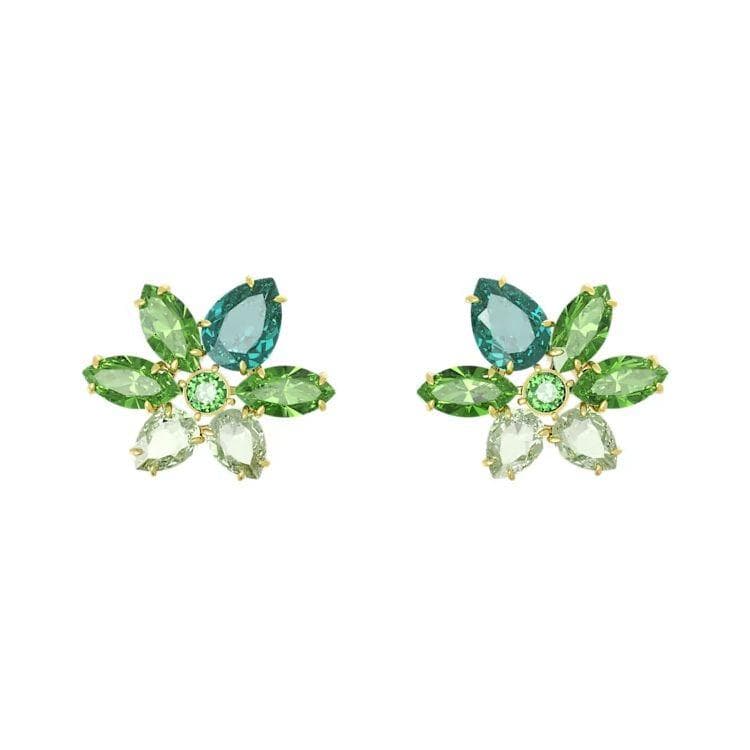 Swarovski Gema Floral Cluster Mixed Cut Gold Tone Earrings Women earrings Green 5658400 Box+Shopping Bag (Random Color)